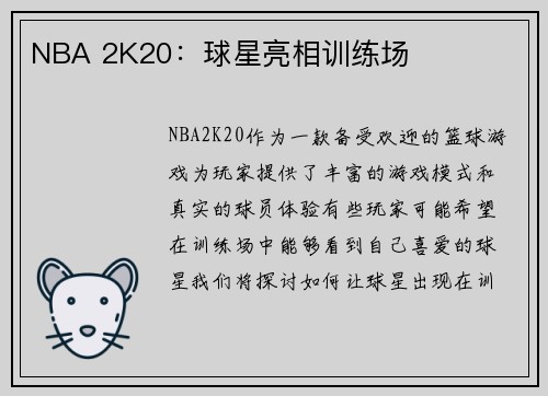 NBA 2K20：球星亮相训练场
